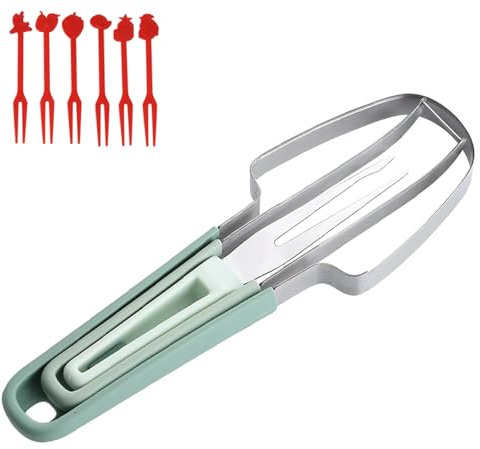 Cortador de sandía 3 en 1, Cortador de melón de acero inoxidable, Cortadora de Tenedor de Sandía con 6 Tenedores, Watermelon Fork Slicer Cutter para Cortar Melón y Frutas