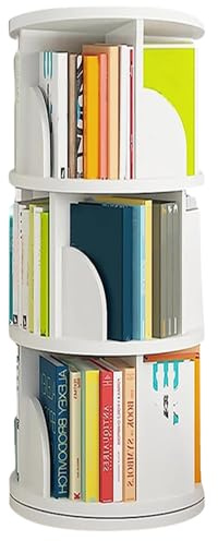 OHMG Bibliothèque Enfant Rotative à 360° en Forme Feuille avec 3/4 Étagères,Étagères à Livres en Bois avec Coins Arrondis,Bibliothèque sur Pied Tournant pour Chambre d'enfant Salon (Blanc-40*40*97cm)