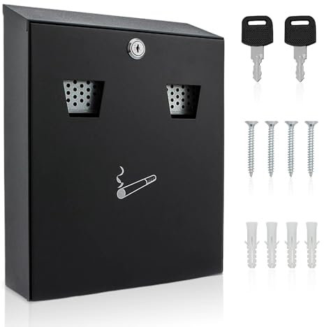 Outdoor Ashtray, Wall Mounted Ashtray, Lockable Cigarette Bin Outdoor, Galvanized Metal Smoking Box for Pub Club, Garden, Office - Outdoor Cigarette Ash Bin, Ash Tray with Luminous Cigarette Motif