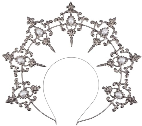 CABODYALS Serre Tête Couronne Halo Argenté Diadème de Déesse Coiffure Royale Accessoire de Cheveux en Perles Décoration Serre Tête en Plastique pour Femme Fête D'Anniversaire Mariage Mariée Noël Hallo