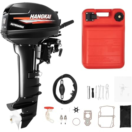 YUASDUU 2 Stroke 18HP Outboard Motor, 246CC Heavy Duty Fishing Boat Engine with CDI Ignition System Long Shaft Outboard Motor Boat Engine with Water Cooling System Tiller Control, 4500-5500RPM