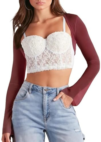 Sukiglam Boléro Femme Manches Longues Bolero Court en Maille Transparent Élégante Veste Devant Ouvert Casual Cardigan Sexy Boléros Manches Évasées Fine pour Robe de Soirée Mariage Cérémonie