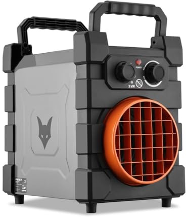 FUXTEC Riscaldatore elettrico FX-EH3 – Termoventilatore da 3000 W con elemento ceramico PTC – Portata aria 420 m³/h – Classe IP24 – Ideale per officine e garage