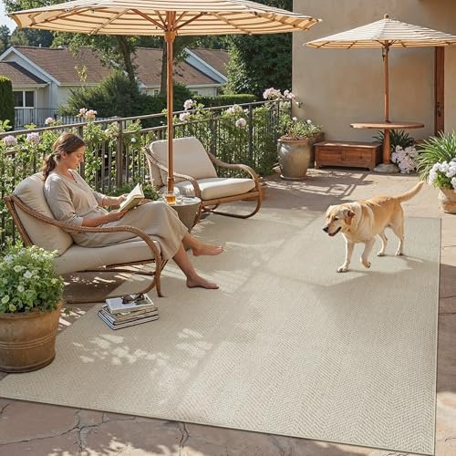 PureCozy Alfombra Exterior 120x180cm Taupe Tapete | Antideslizante, Lavable, Impermeable, Salon, Terraza, Jardin, Comedor, Dormitorio, Yute