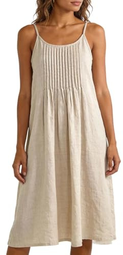 Tnebdvcsk Womens Linen Cami Midi Dress Pleated Sleeveless Summer Sundress Casual Loose Flowy Lightweight Breathable Spaghetti Strap Holiday Everyday Wear