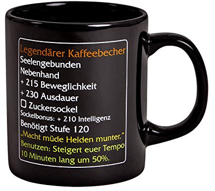 Elbenwald - Tasse Legendärer Kaffeebecher Level 120 MMO Item für World of Warcraft Fans 320ml Keramik Schwarz