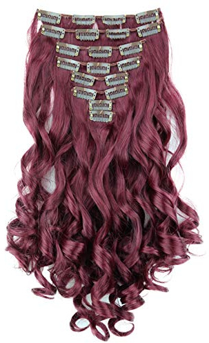 CAISHA XL 45cm 7 Piezas Set CLIP IN EXTENSIONS Extensión De Cabello Postizo Ondulado Vino Tinto CE27-1