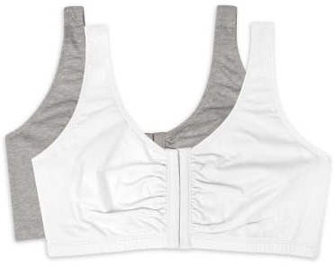 Fruit of the Loom Women's Front Close Builtup Sports Bra, heather grey/white, 34