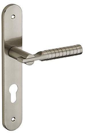 THIRARD - Ensemble de Poignées pour Porte d'Entrée Diane - Acier Embouti - Pratique et Esthétique - Trou de Cylindre - Entr'Axes 195 mm - Carré 7 mm - Finition Nickelé Brossé - Gris