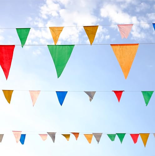 XXL Wimpelkette Stoff 100 Meter bunt Girlande Banner Fahne - Indoor & Outdoor Draußen als Deko Dekoration