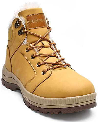 Visionreast Varma fodrade vinterskor, unisex, vattentäta vandringsskor, snöstövlar, vinter, vandring, för män och kvinnor, med snörning, halkfria, för utomhus, GUL, 37 EU
