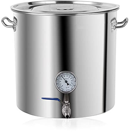 AIZYR Startseite Braukessel Aus Edelstahl - Suppentopf Mit Deckel, Thermometer Und Kugelhahn Zum Brauen, Kochen Und Kochen,35 * 35cm