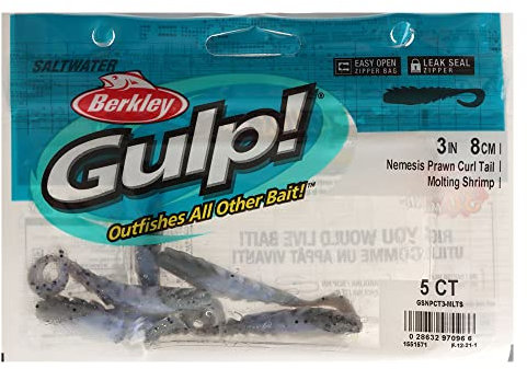 Berkley Gulp!® Nemesis Prawn Curl Tail; Salzwasser-Angel-Weichköder für Raubfische; Curly Tail Prawn, maximale Duftstreuung; perfekt für Jigging & Slow Retrieve, 7,5cm, Molting Shrimp