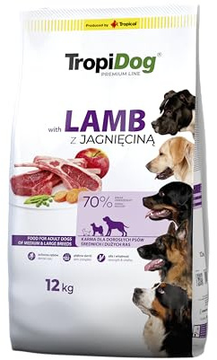 Premium Trockenfutter für Hunde mit Lamm und Reis für Erwachsene mittlerer und großer Rassen, 12 kg