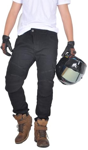oFzimTo Motorradhose Herren Mit Protektoren, Klassisch Motorrad Jeans, Für Winter Und Sommer Geeignet (Black, 4XL)