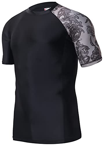 HUGE SPORTS Maglia da Nuoto da Uomo Rash Guard a Maniche Corte Compressione Asciugatura Rapida (Foresta Marina,L)