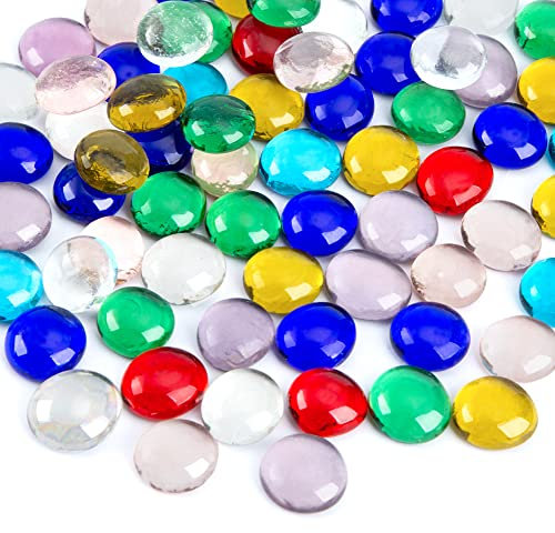 FUTUREPLUSX 5 LB Flat Glass Beads, 500PCS Assorted Colors Gems for Vase