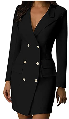 2023 Blazer Femme Sexy Col V Veste Bussiness Loisirs Tailleur Longue Cintré À Manches Longues Soirée Chic Robe Moulante Slim Fit Mini Club Affaires Fête Avec Ceinture Double Boutonnage