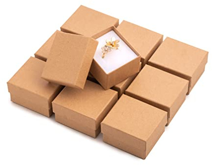 Prestige & Fancy Brown Jewelry Gift Boxes 10 Pack, 2 x 1.75 x 1.12 Cardboard Gift Boxes with Flocked Foam Ring Slot Ring box, Small Jewelry Boxes for Gifts,earrings,Rings, (Kraft), P580R-11