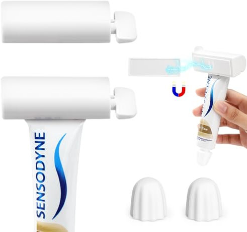 Ensemble de 4 rouleaux presse-dentifrice magnétiques muraux, livrés avec 2 capuchons de dentifrice en silicone pour tubes de cosmétiques, tubes de ketchup, etc