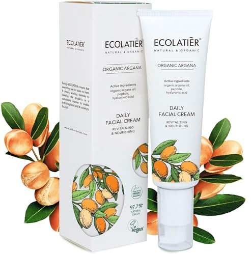Tägliche Gesichtscreme, Bio-Argan, ECOLATIER® 50ml - Revitalisierend & Nährend, Vitamin A&E, Omega-6, Hyaluronsäure - Für Elastizität, Feuchtigkeit & Glättung