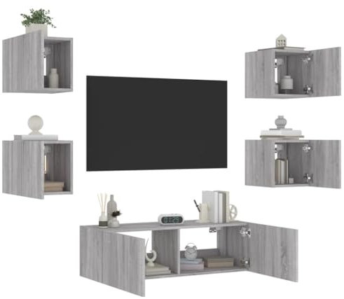 ShGaxin Väggmonterade TV-möbler med 5 delar Sonoma grå, TV-bord, TV-skåp, TV-bord, vardagsrumsmöbler, TV-bord, TV-bord - 3216865