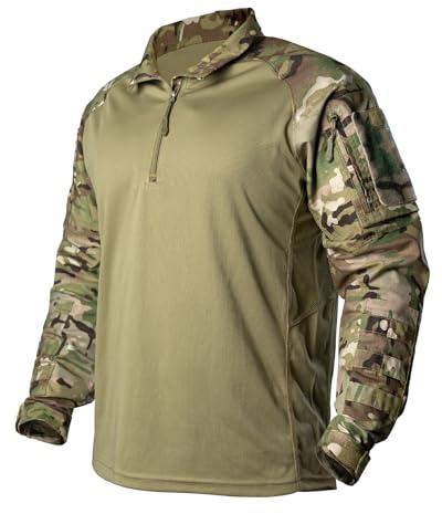 IDOGEAR Chemises De Combat Chemise Tactique à Manches Longues avec Coudières Chemises Militaires avec Poches Vêtements Airsoft Hauts