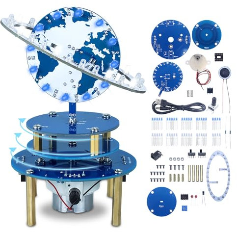 PEMENOL löt Bausatz DIY Rotierender Globe Modell Elektronik Bausatz Erwachsene Dreht Sich, Stellt Die Geschwindigkeit, 4 Lichtstufen Globus Lötprojekt mit USB-Ladeanschluss Erde Kit fer Schulbildung