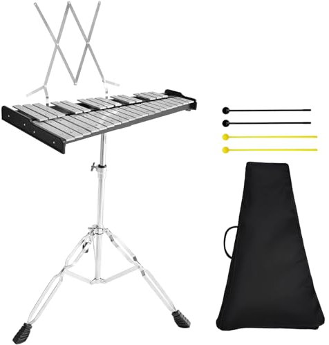 Julymoda 32 noter glockenspiel xylofon slagverksklocka kit xylofoner instrument kit med justerbar höjdstativ slagverk aluminium instrumentset för studenter och vuxna