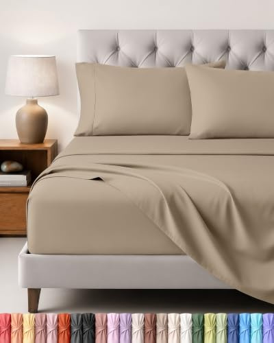 Utopia Bedding 4-Delat Sänglakanset 150x200 - Enkel Skötsel Mjukt Borstat Mikrofibertyg - Platt Lakan, Dra-på-lakan Med 2 Örngott 50x75, Sand | Påslakan med hörn, platt lakan och 2 örngott 50 x 75 – dubbel - Oeko-Tex certifierad - mikrofibertyg