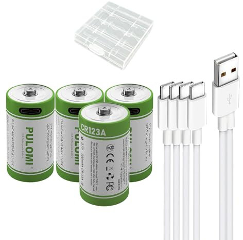 USB CR123A - Batería recargable de iones de litio (3,7 V, 700 mAh, batería CR123A, carga rápida de 1,5 H, 1200 ciclos con cable de conexión tipo C, salida constante, paquete de 4)