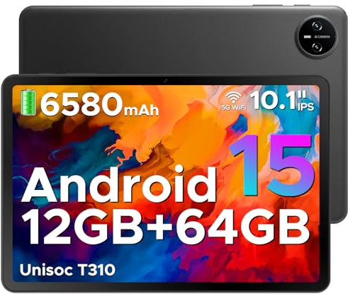 DOOGEE Tab A9 Tablet 10 Zoll Android 15, 12GB RAM+64GB ROM(TF 2TB) Gaming Tablet, 6580mAh, Unisoc T310, Dual Speaker, 5G WiFi, 8MP Kamera, Type-C, GMS, Bluetooth 5.0, Face ID, 3.5mm Kopfhöreranschluss