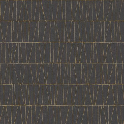 Grafisk tapet Profhome 395063-GU fibertapet strukturerad med geometriska former och metalliska accenter svart guld antracit 5,33 m2