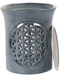 NKlaus Rökelsestövlar 9 x 7,6 cm Specksten – livets blomma, handsnidad med rökelsesil och gravyr, perfekt för meditation, dekoration och andlig ritualer 16683