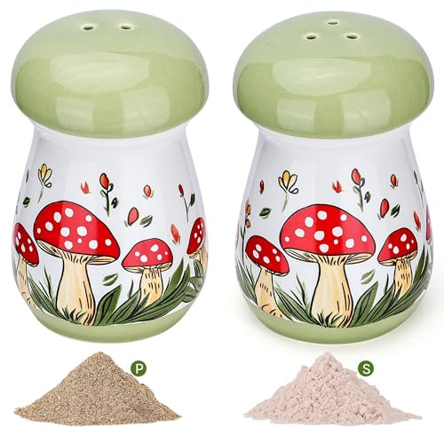 Fungi Fun Salt and Pepper Shaker Set - Mushroom Decor for Kitchen, Green
