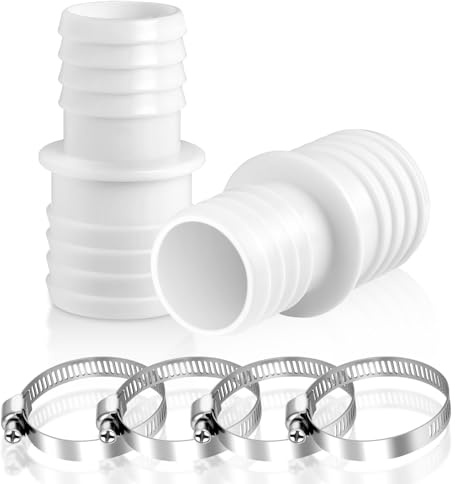 NUTKIT Adaptador Manguera Piscina 32 mm a 38 mm, 2 Piezas Conectores de Manguera, Conector para Manguera de Piscina,Boquilla de Manguera Doble, Adaptadores Bomba De Agua con 4 Abrazaderas (Blanco)