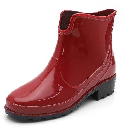 Botas de agua para mujer, botas de lluvia, botas de lluvia, impermeables, botas de lluvia, botas de lluvia, botas de media goma, color negro y azul, talla 35-43 EU, rojo, 41 EU Ancho