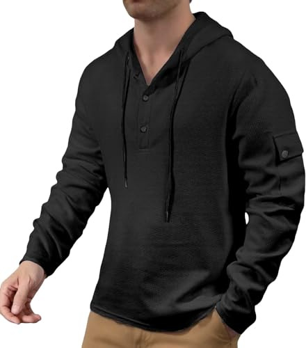 Generisch Hombres Primavera Verano Moda Color sólido Sudadera con Capucha Fina Cómoda Temperamento Top, Negro , 3XL