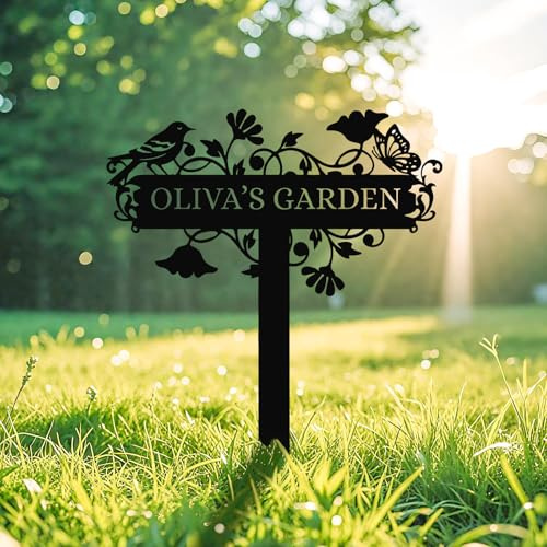 Targa da Giardino Personalizzata in Metallo con Testo Targa Decorativa da Esterno con Paletto Adatta per Decorare Cortili, Prati,Terrazze (Style 1)