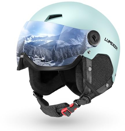 LUMDEER Unisex Ski Helmet with Visor Outdoor Snowboard Helmet with Removable Ear Pads for Men, Women and Teenagers Ski Helmets Safety and Comfort Blue M