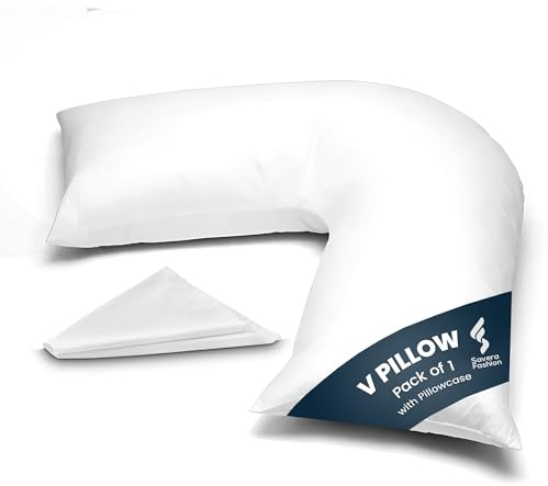 Savera Fashion V Pillow with Pillowcase for Adults 140 x 30 cm – V Shaped Triangle Pregnancy Pillow for Nursing & Maternity Support | Extra Filled Hollow Fibre Support Pillow, Hypoallergenic Comfort