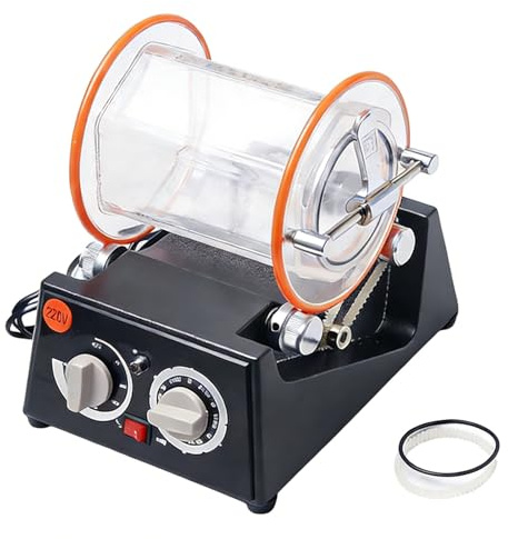 Jewelry Rotary Tumbler Polisher, Metal Chamfer Polishing Machine with 5 Adjustable Speed, Anti-Slip Design for Rock Stone Coins DIY Use