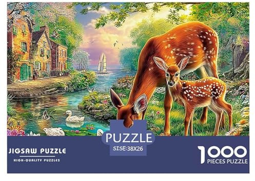 Deer in Spring Puzzle Adulte 1000 Défis (Niveau Avancé) L'Excellence du Jeu Éducatif Et Challengant - Idéal pour Homme, Femme, Adultes Et Ados Dès 14 Ans 38x26cm/1000pcs