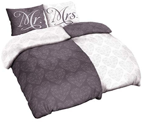 Niceprice 4 Teilig Winter Bettwäsche Microfaser Thermo Fleece in Wendeoptik Grau Creme Partner Look Mr und Mrs 2X 135x200 + 2X 80x80 cm