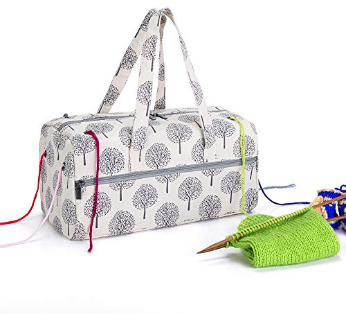 Luxja Bolsa para labors, Bolsa de Almacenamiento de Lana, Bolsa de Ovillos para madejas de Hilo, Ganchos de Ganchillo, Agujas de Tejer y Otros Accesorios, Arboles