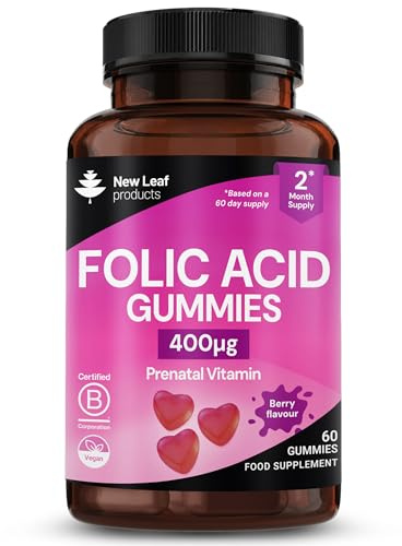 Folic Acid Pregnancy Gummies 400mcg - High Strength Folate Chewable Pregnancy Vitamins for Women - Vegan Prenatal Supplement for Conception - 60 Gummies(2 Month Supply) - Made in UK