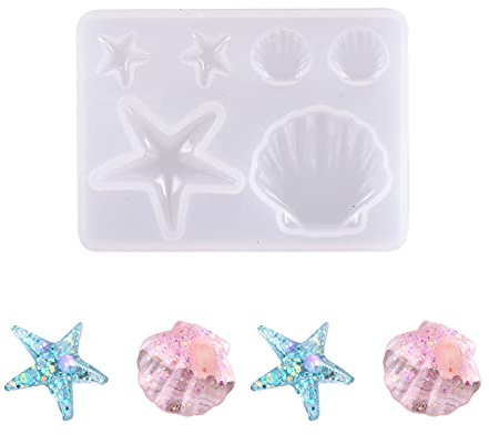 PandaHall Lot de 5 moules en silicone pour l'organisation marine - Coquillage, étoile de mer - Moule en résine époxy UV - Pour loisirs créatifs, fabrication de pendentifs décoratifs - Blanc