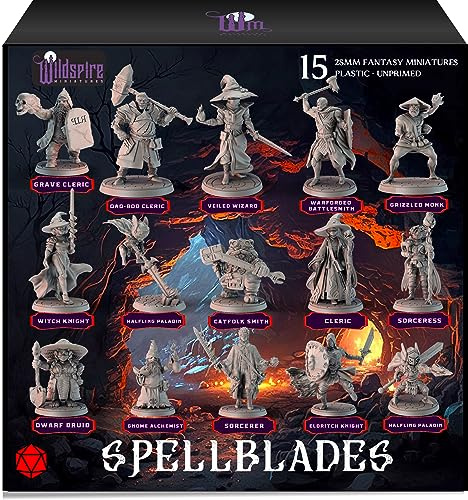 Wildspire Spellblades – Personnages Héros et PNJ pour DND 28 mm-32 mm – Donjons et Dragons Miniatures D&D Figurines de Table