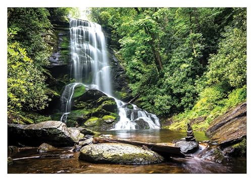 Fototapete Wasserfall mit Wald 3D Effekt Natur Landschaft 416x254 cm - inkl. Kleister - für Wohnzimmer Schlafzimmer Flur Vlies Tapete Wandtapete Vliestapete Motivtapeten Montagefertig