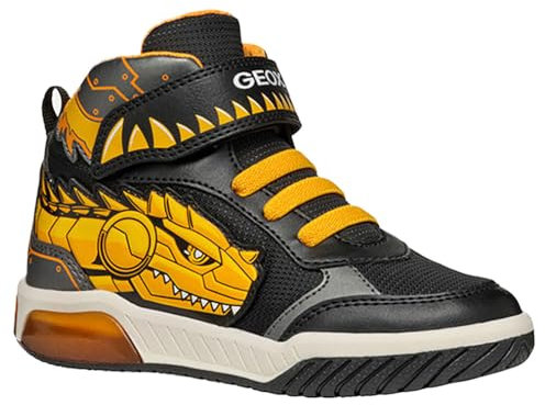 Geox J INEK Boy A Sneaker, Black/Yellow, 26 EU
